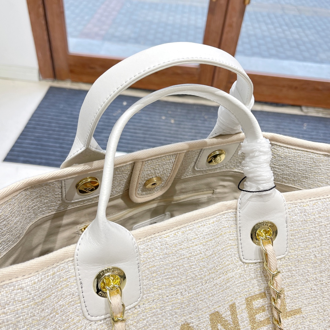 CHANEL DEAUVILLE SHOPPING TOTE BAG BEIGE 37CM - Image 5
