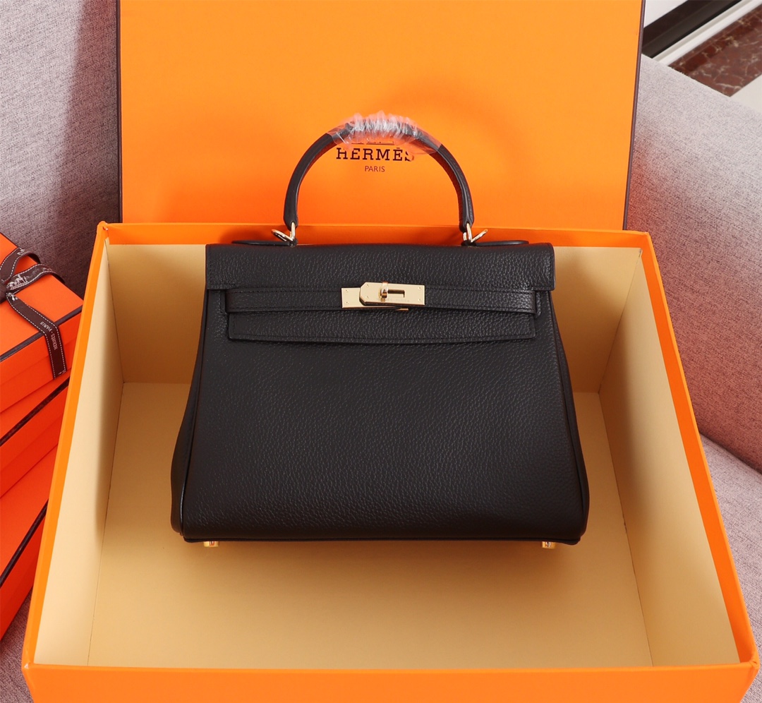 HERMES KELLY BLACK SELLIER ROUGE EPSOM GOLD HARDWARE 25CM - Image 4