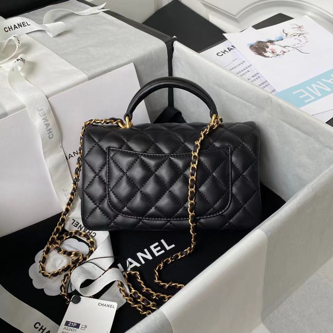 CHANEL MINI FLAP BAG WITH TOP HANDLE BLACK AS2431 - Image 2