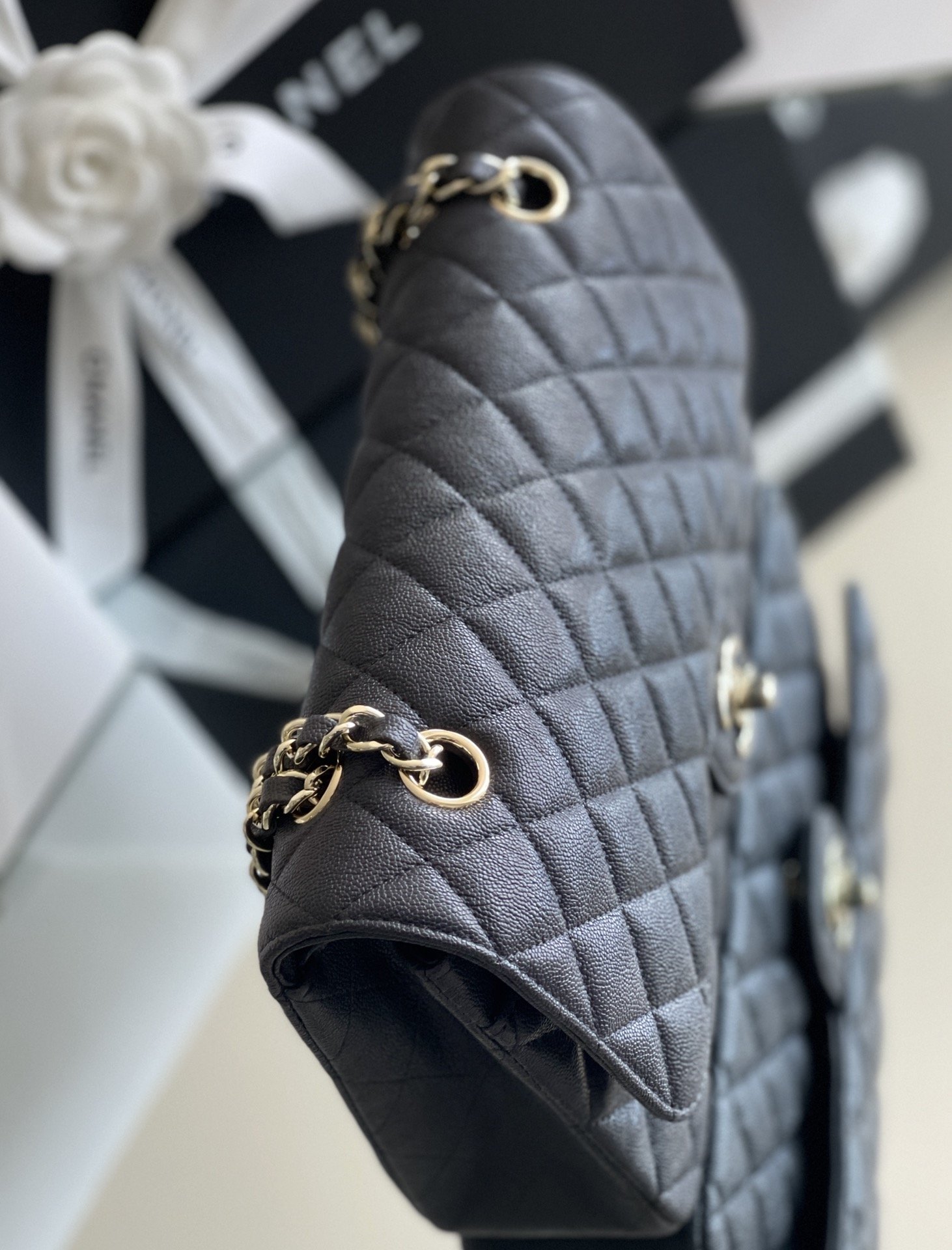 CHANEL CLASSIC GRAIN SILVER HARDWARE HANDBAG BLACK A01112 - Image 6