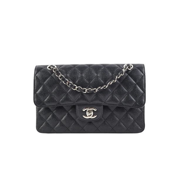 CHANEL CLASSIC GRAIN SILVER HARDWARE HANDBAG BLACK A01112