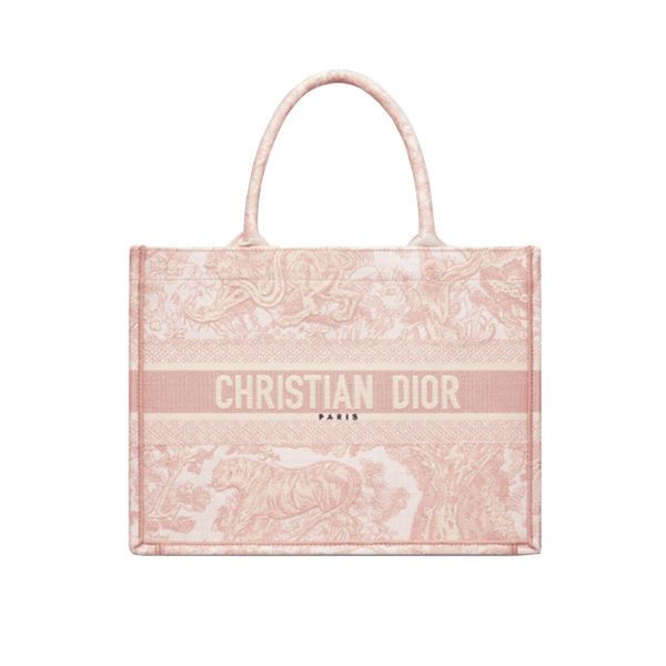 DIOR LARGE TOTE TOILE DE JOUY EMBROIDERY PINK 42CM