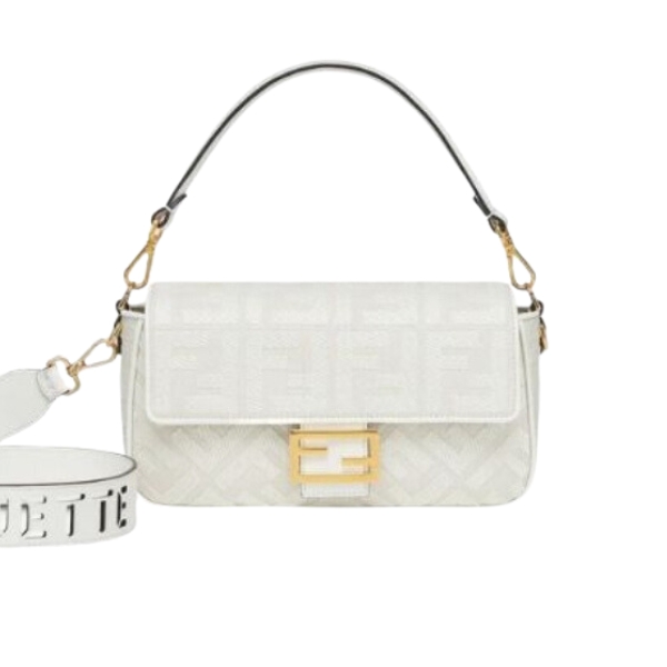 FENDI BAGUETTE FF CANVAS BAG WHITE 28CM 8BR600AMCDF1CFK
