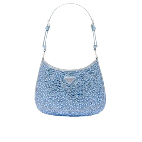 PRADA CLEO SATIN BAG WITH CRYSTALS BLUE 1BC169 2AWL F0076 V HOO