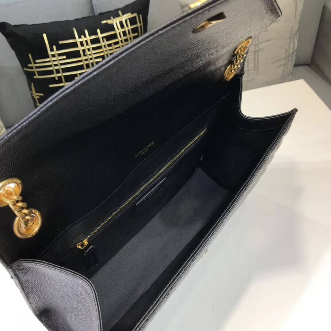 SAINT LAURENT ENVELOPE LARGE BAG IN MIX MATELASSÉ GRAIN DE POUDRE EMBOSSED BLACK GOLD 31CM 600166BOW911000 - Image 9