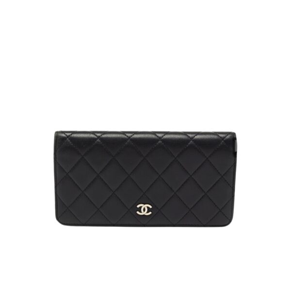 CHANEL BLACK QUILTED CLASSIC LONG FLAP WITH SILVER HARDWARE WALLET 19.5CM