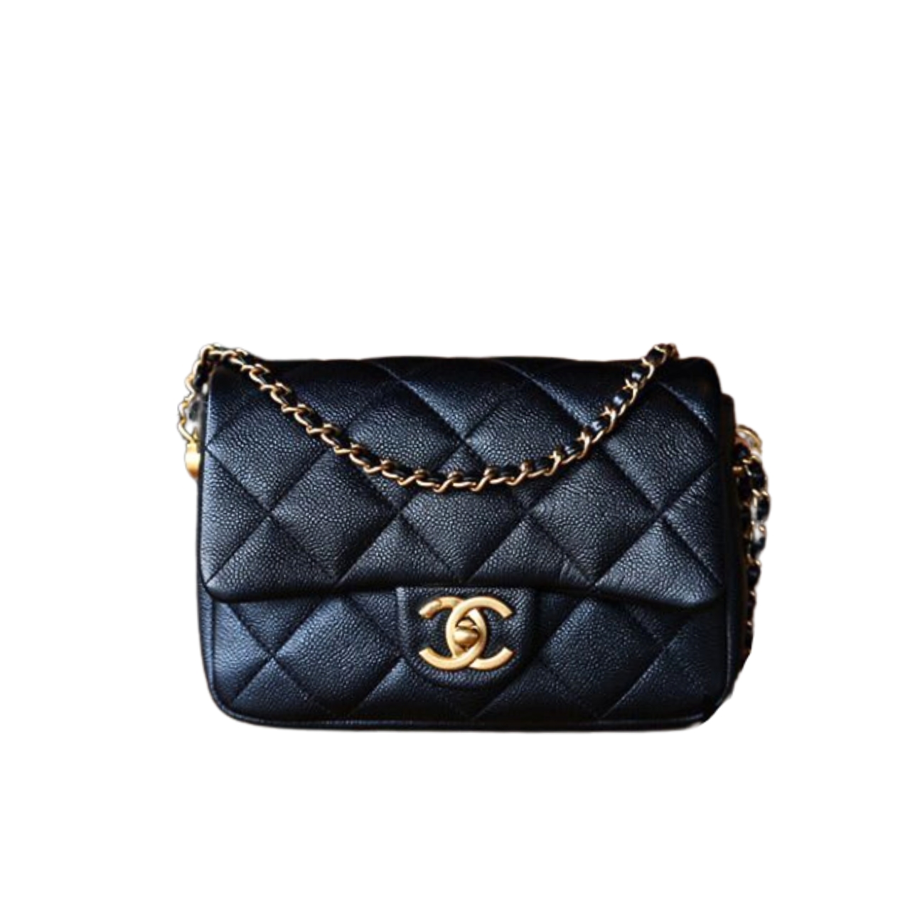 CHANEL GRAINED MINI FLAP BAG 19CM BLACK AS2855
