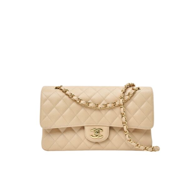 CHANEL CLASSIC GRAIN GOLD HARDWARE HANDBAG BEIGE 25CM A01112
