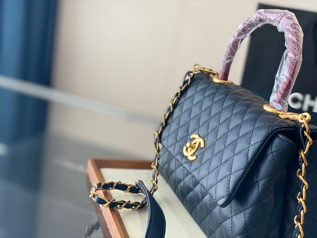 CHANEL MEDIUM COCO HANDLE BAG GOLD HARDWARE BLACK 23CM - Image 5