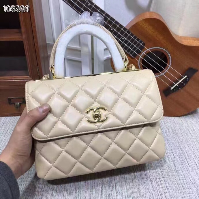 CHANEL FLAP BAG WITH TOP HANDLE 25CM BEIGE - Image 5
