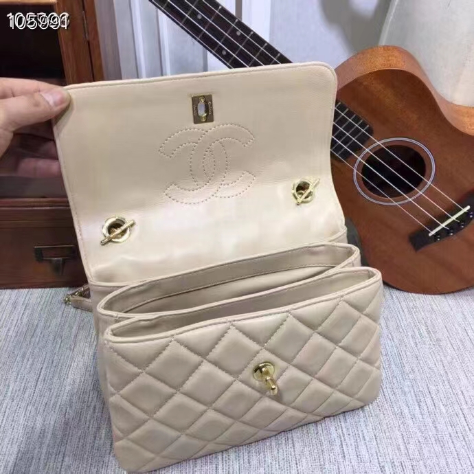 CHANEL FLAP BAG WITH TOP HANDLE 25CM BEIGE - Image 6