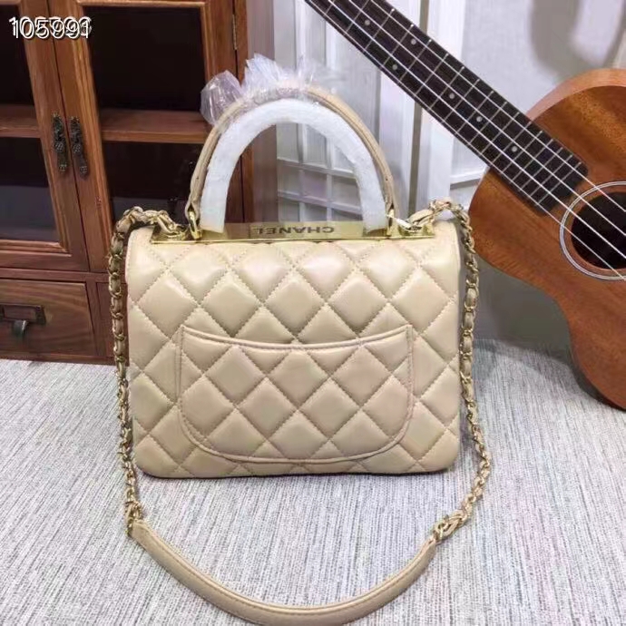 CHANEL FLAP BAG WITH TOP HANDLE 25CM BEIGE - Image 3