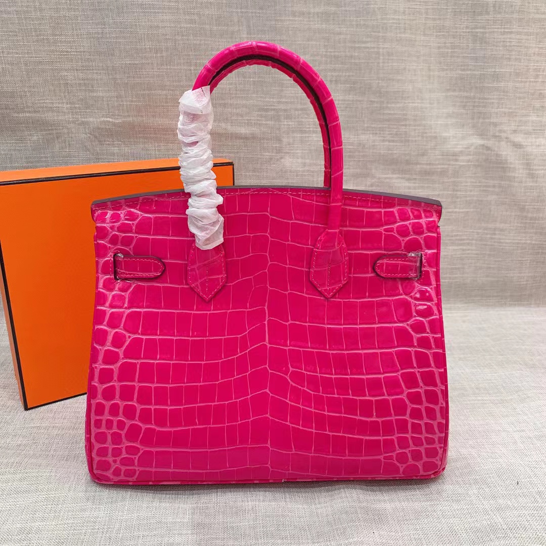 HERMES BIRKIN 30 CROCODILE GOLD-TONED HARDWARE DARK PINK - Image 5