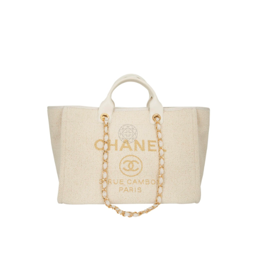 CHANEL DEAUVILLE SHOPPING TOTE BAG BEIGE 37CM