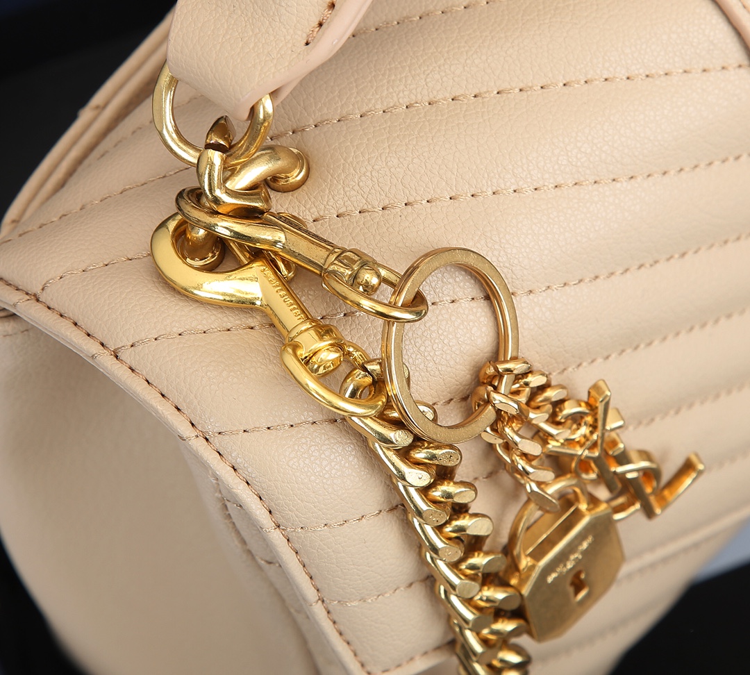 SAINT LAURENT COLLÈGE MEDIUM CHAIN BAG IN QUILTED LEATHER BEIGE 24CM 600279BRM072721 - Image 8