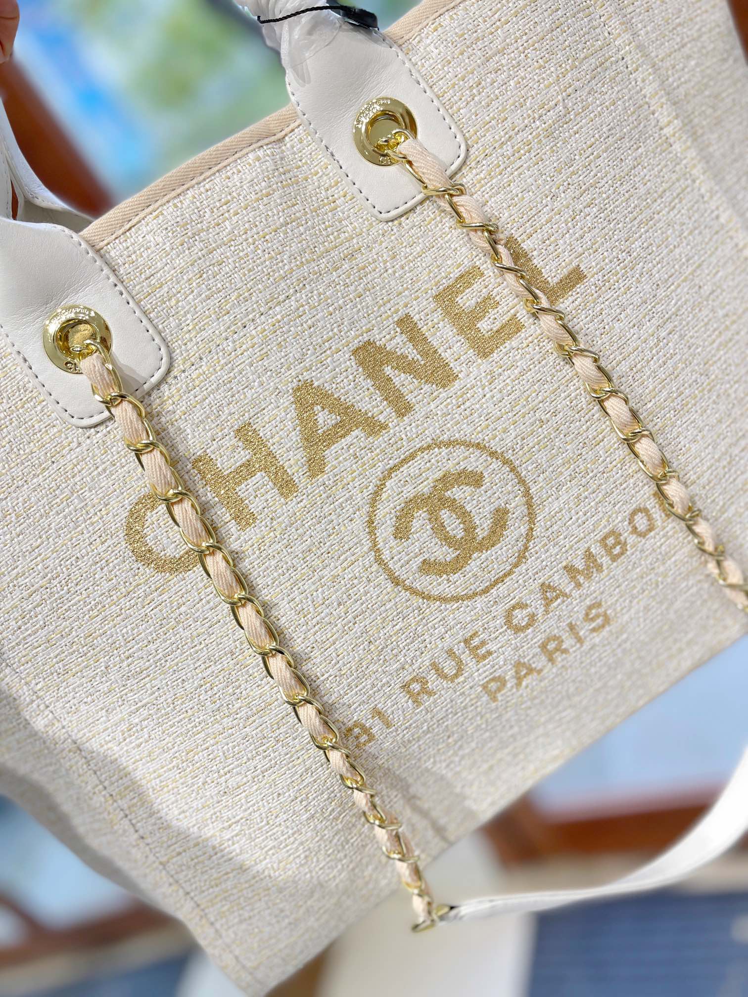 CHANEL DEAUVILLE SHOPPING TOTE BAG BEIGE 37CM - Image 2