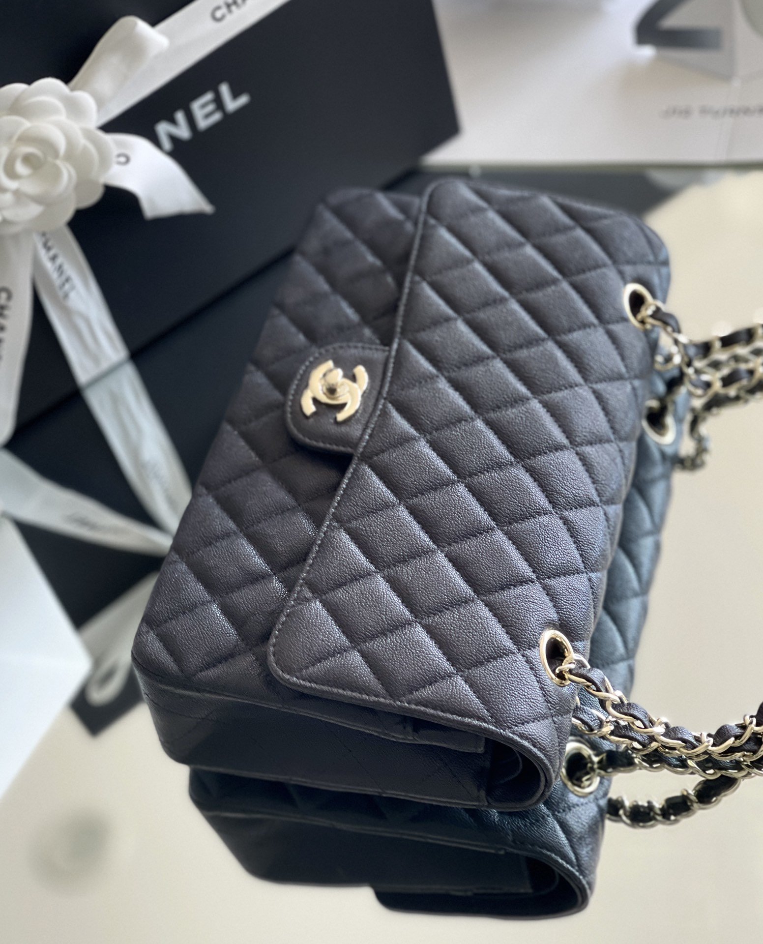 CHANEL CLASSIC GRAIN SILVER HARDWARE HANDBAG BLACK A01112 - Image 2