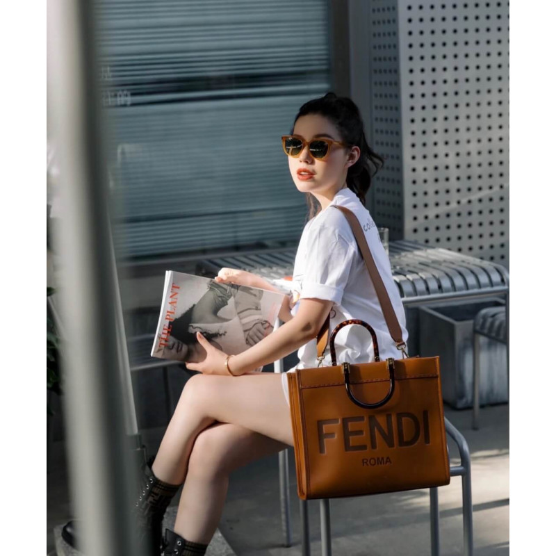 FENDI SUNSHINE LARGE BROWN LEATHER SHOPPER 40CM 8BH372ABVLF0PWZ - Image 7