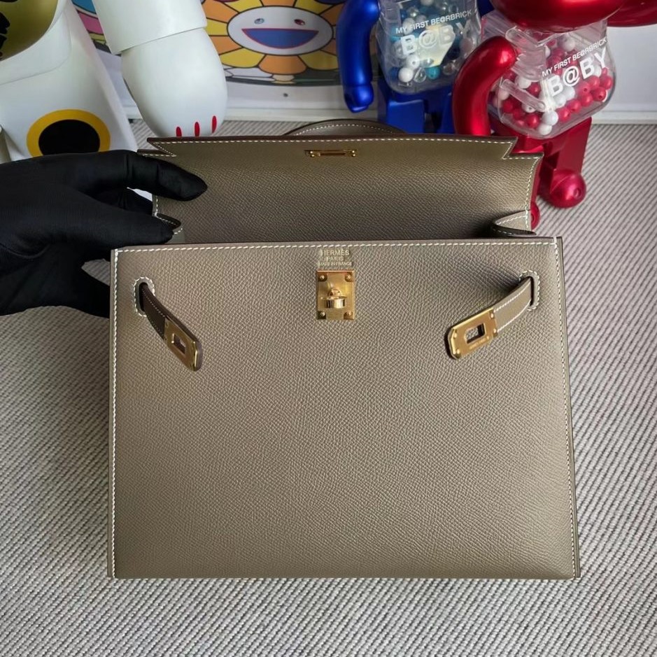 HERMES KELLY EPSOM CK18 ETOUPE GOLD HARDWARE 25CM - Image 6