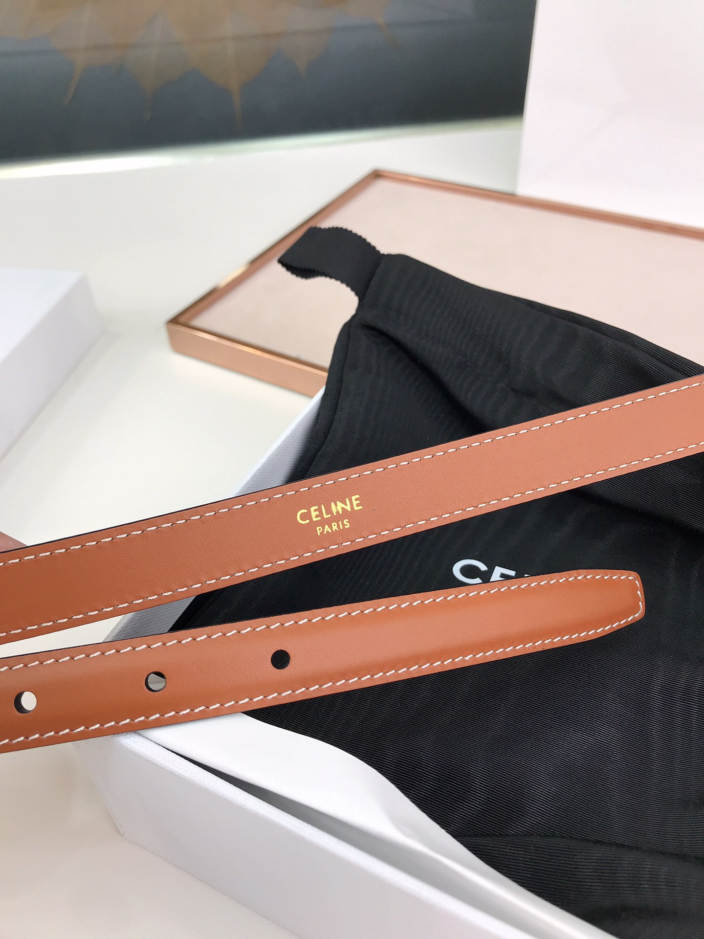 CELINE LEATHER BELT BROWN 1.8CM - Image 3