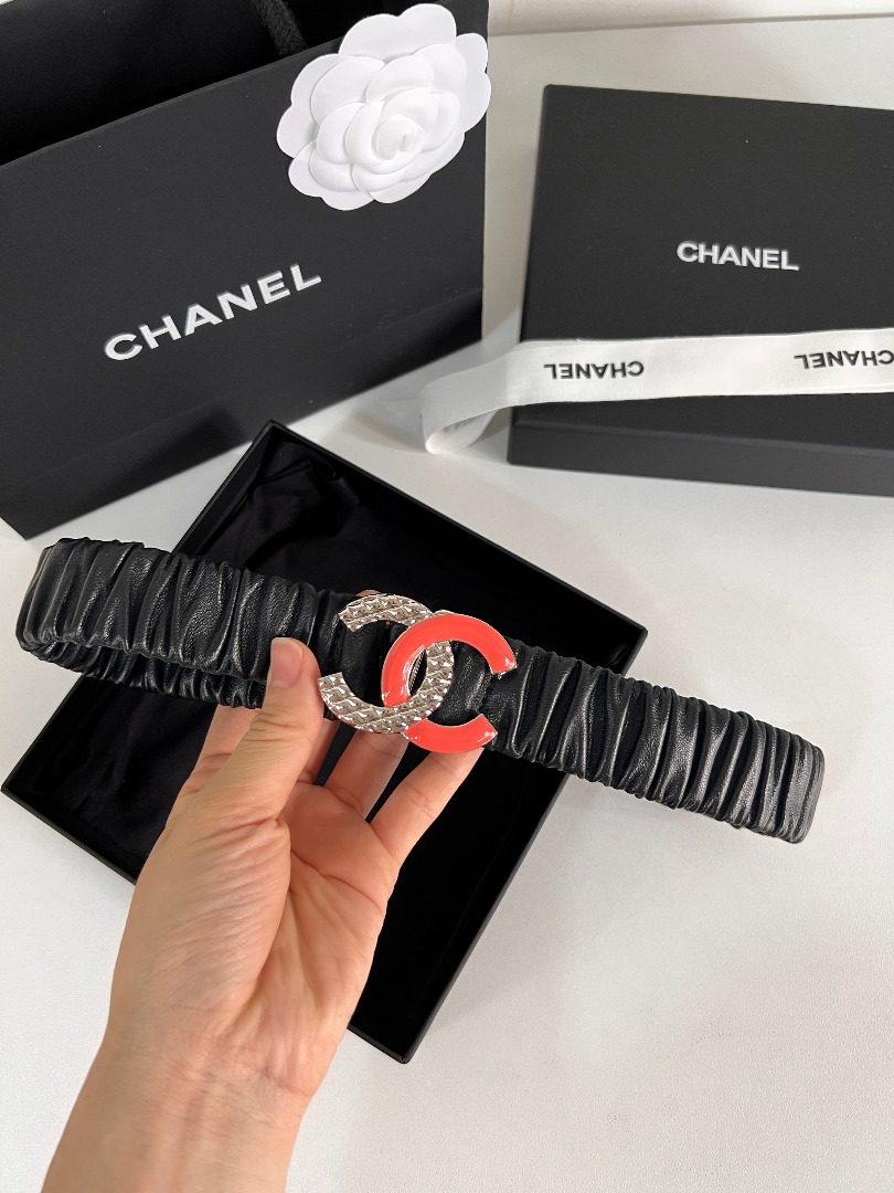 CHANEL WOMEN'S PEARL CIRCLE BELT RED 30MM - Image 7