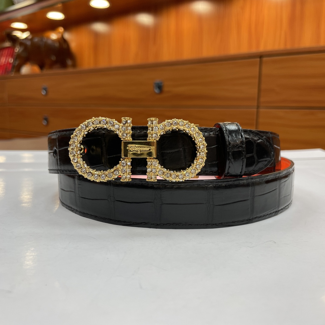 SALVATORE FERRAGAMO GANCINI LEATHER BELT WITH GOLD METAL PEARLS BUCKLE 2.5CM - Image 6