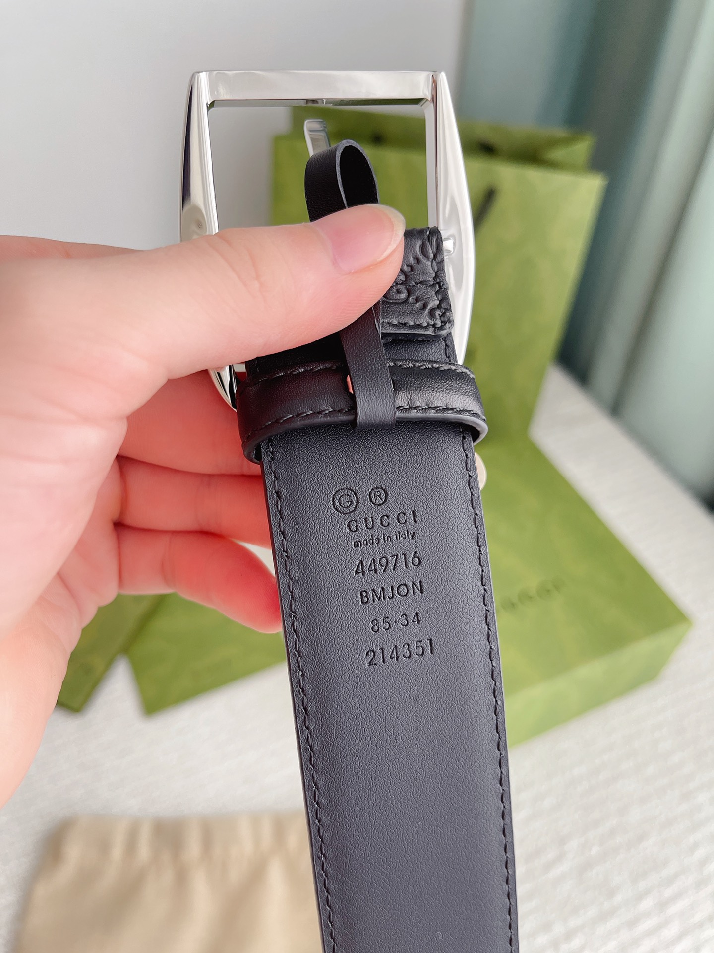 GUCCI MONOGRAM BLACK BELT SILVER METAL 4CM - Image 6