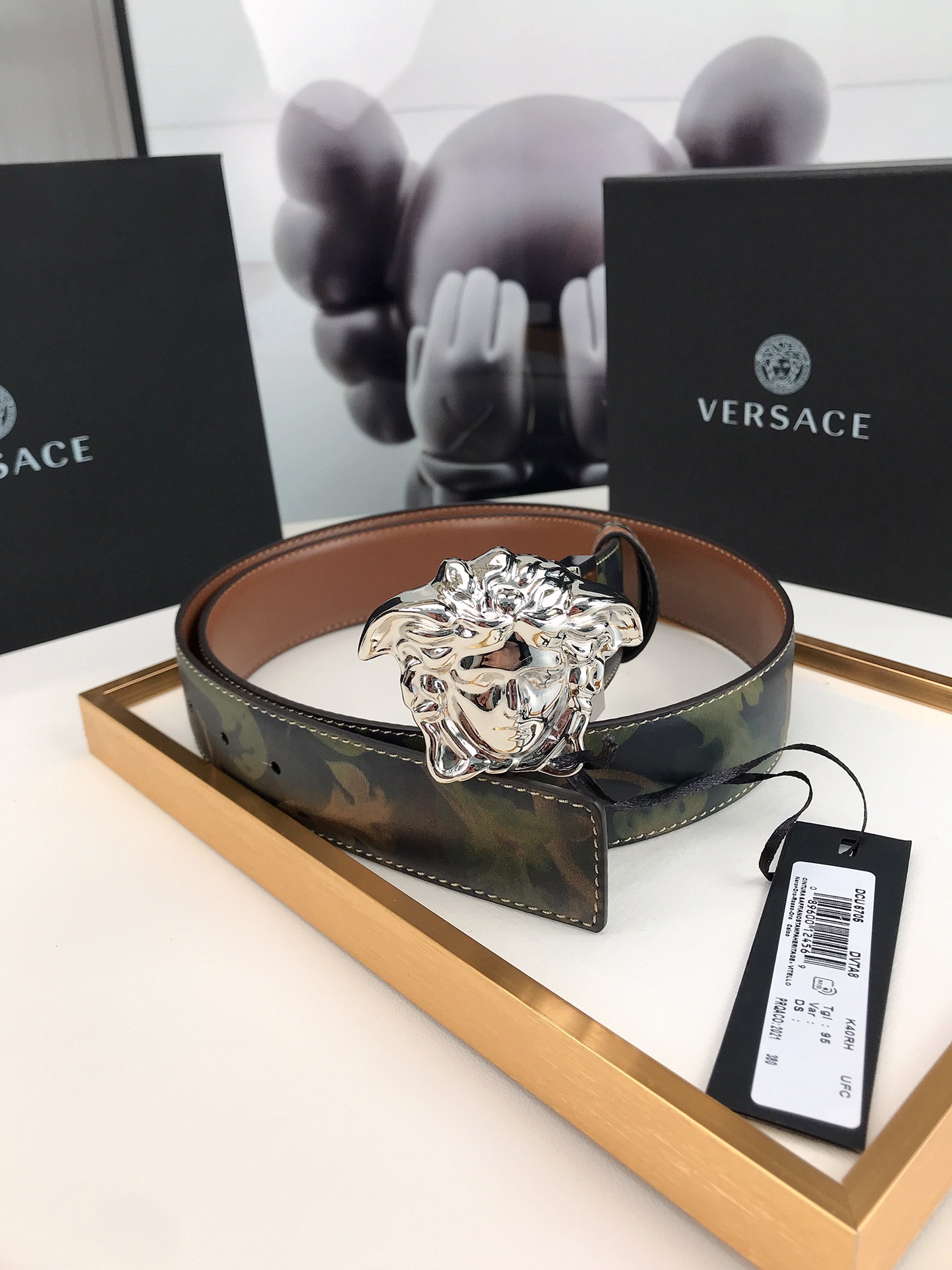VERSACE LA MEDUSA LEATHER KHAKI SILVER METAL 4CM - Image 8