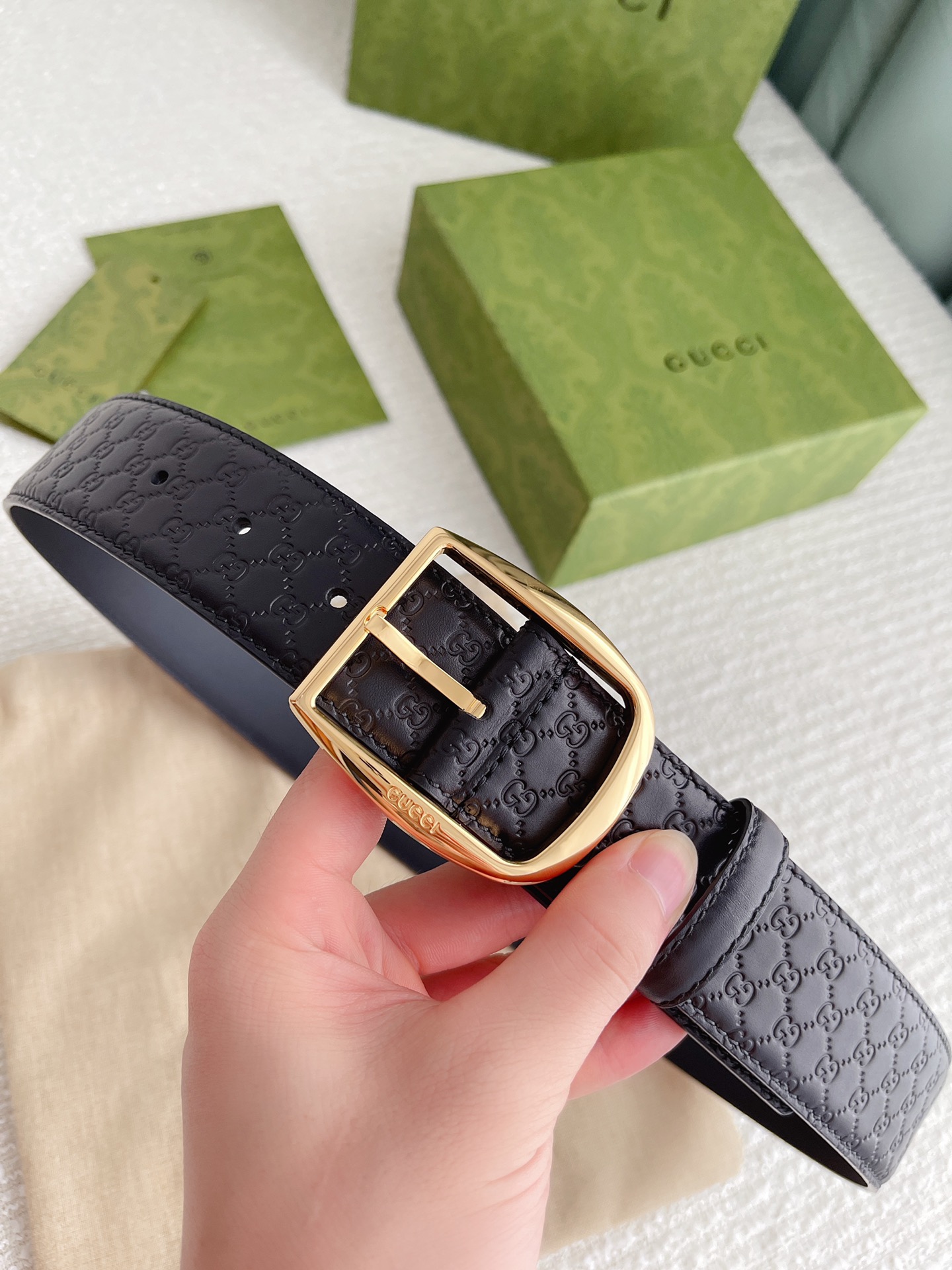 GUCCI MONOGRAM BLACK BELT GOLD METAL 4CM - Image 10