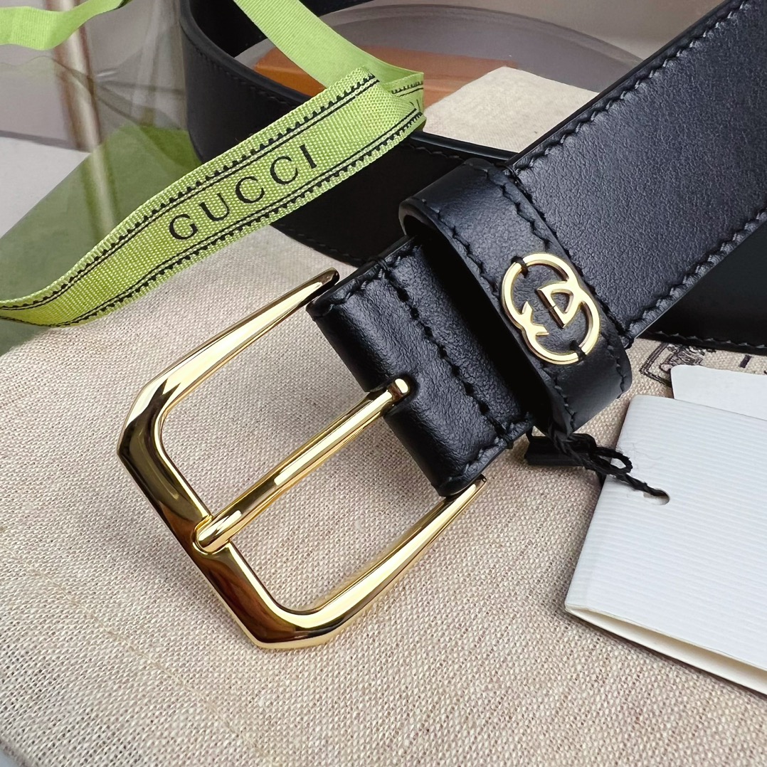 GUCCI BLACK BELT WITH SQUARE BUCKLE AND INTERLOCKING G 35MM - Image 7