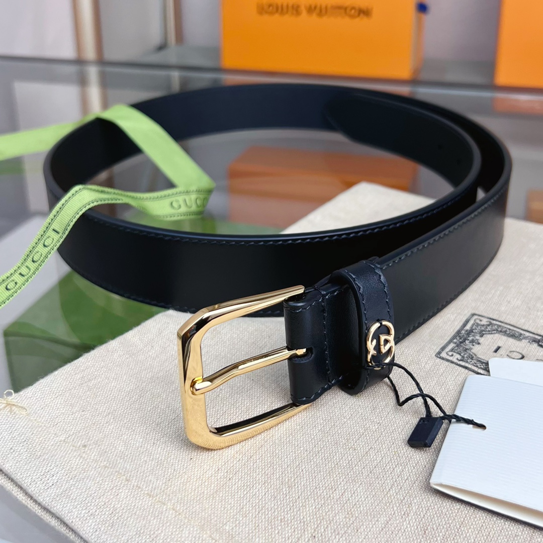 GUCCI BLACK BELT WITH SQUARE BUCKLE AND INTERLOCKING G 35MM - Image 4