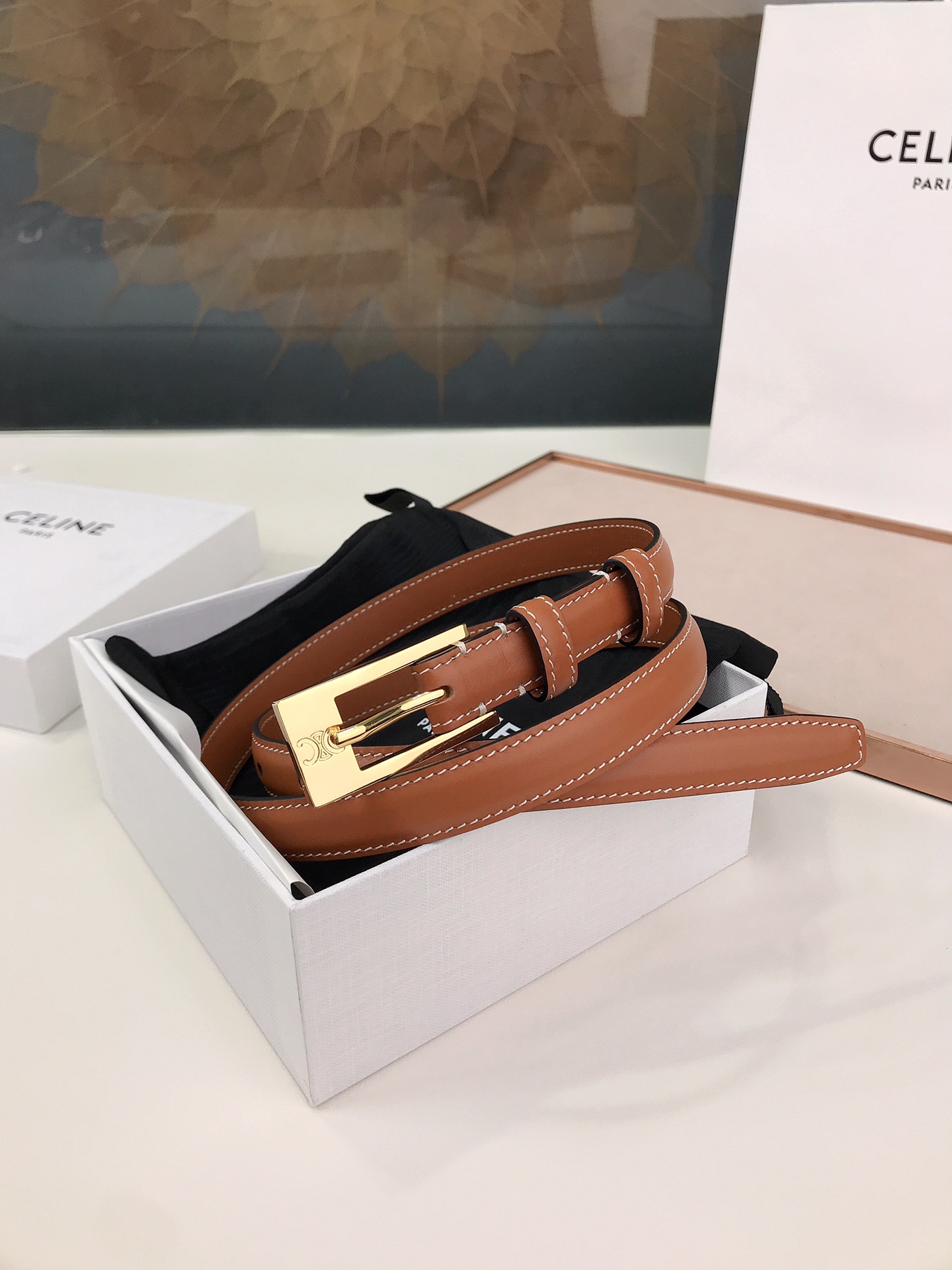CELINE LEATHER BELT BROWN 1.8CM - Image 6