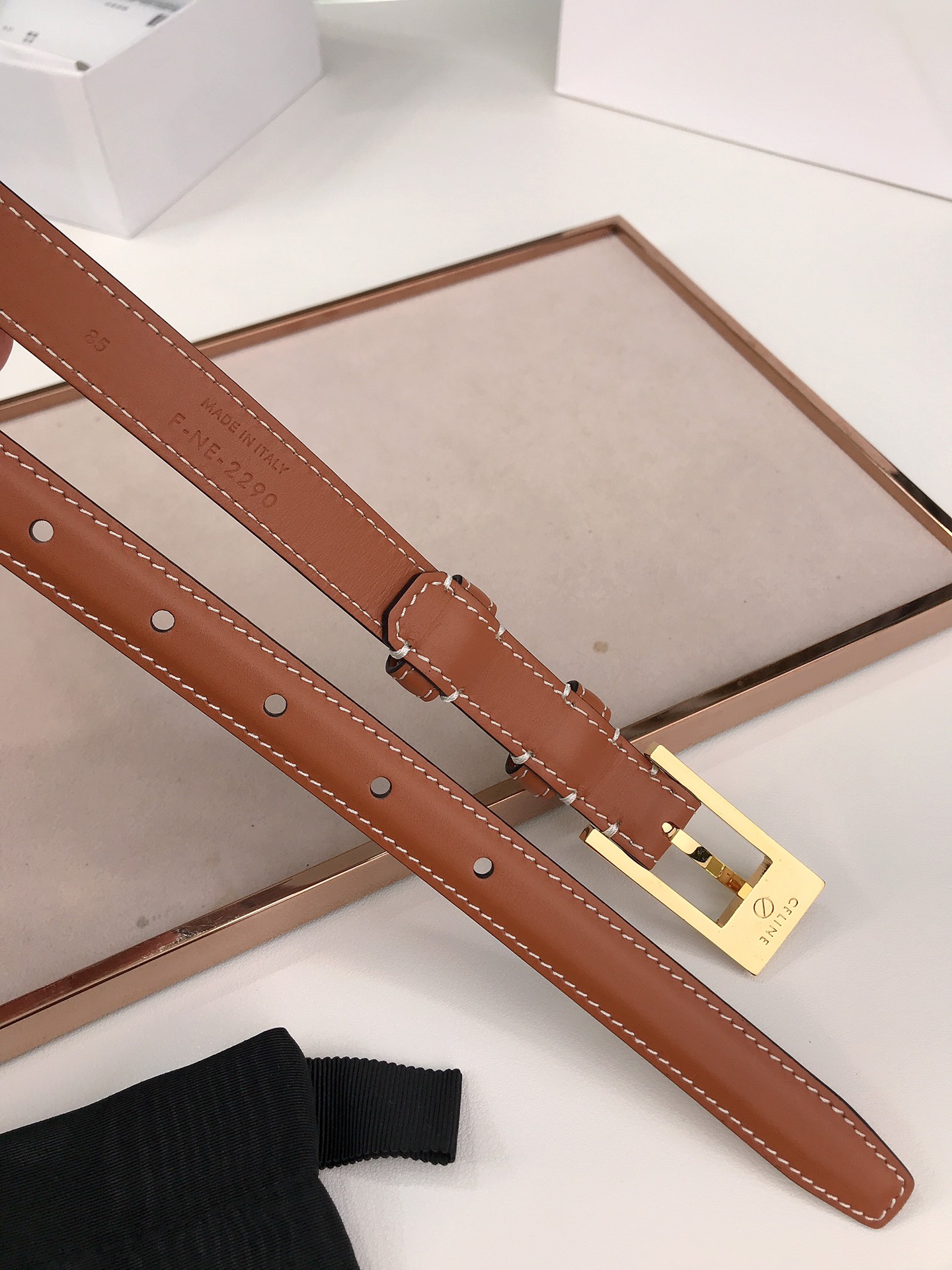 CELINE LEATHER BELT BROWN 1.8CM - Image 5