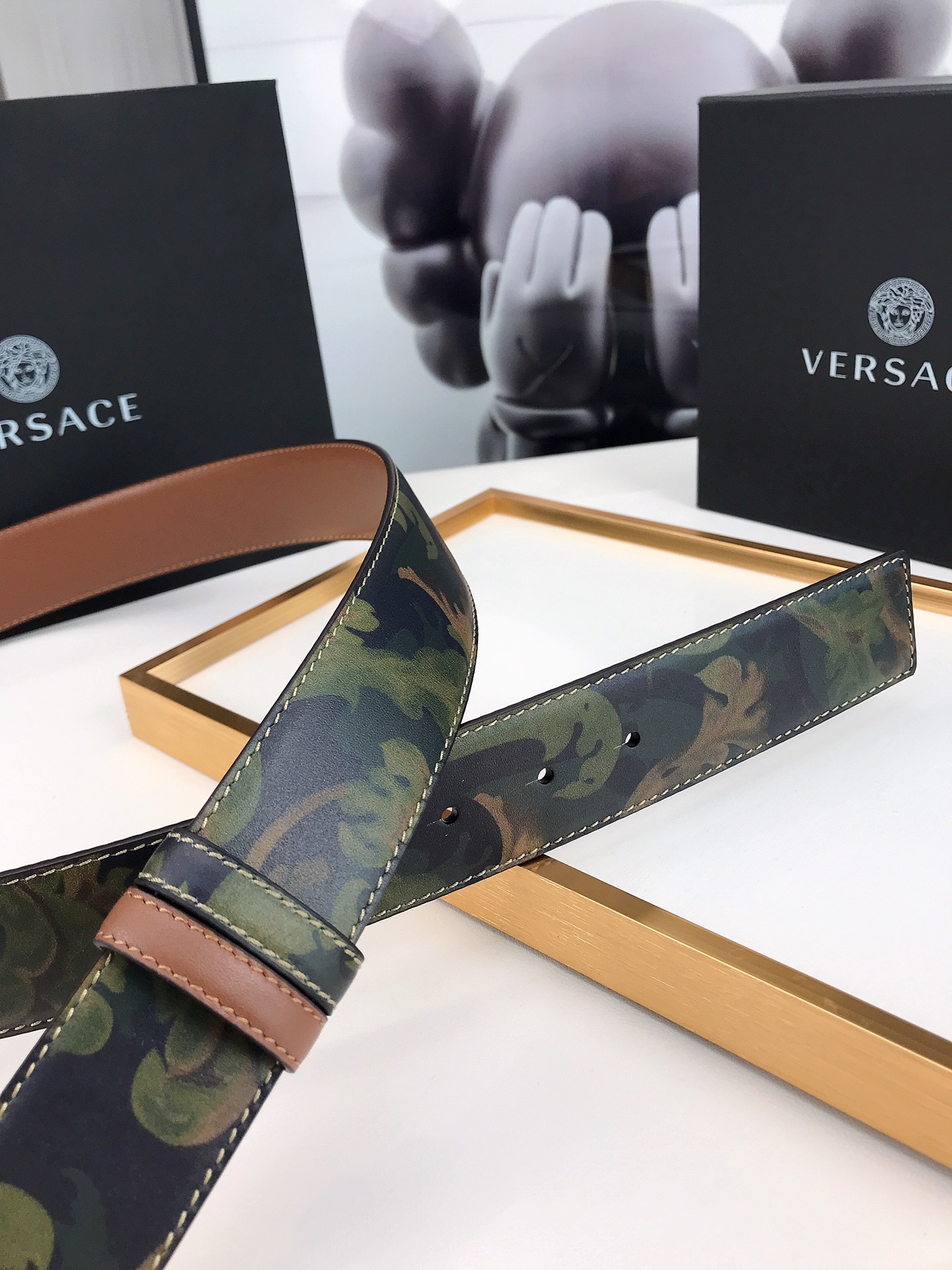 VERSACE LA MEDUSA LEATHER KHAKI SILVER METAL 4CM - Image 6