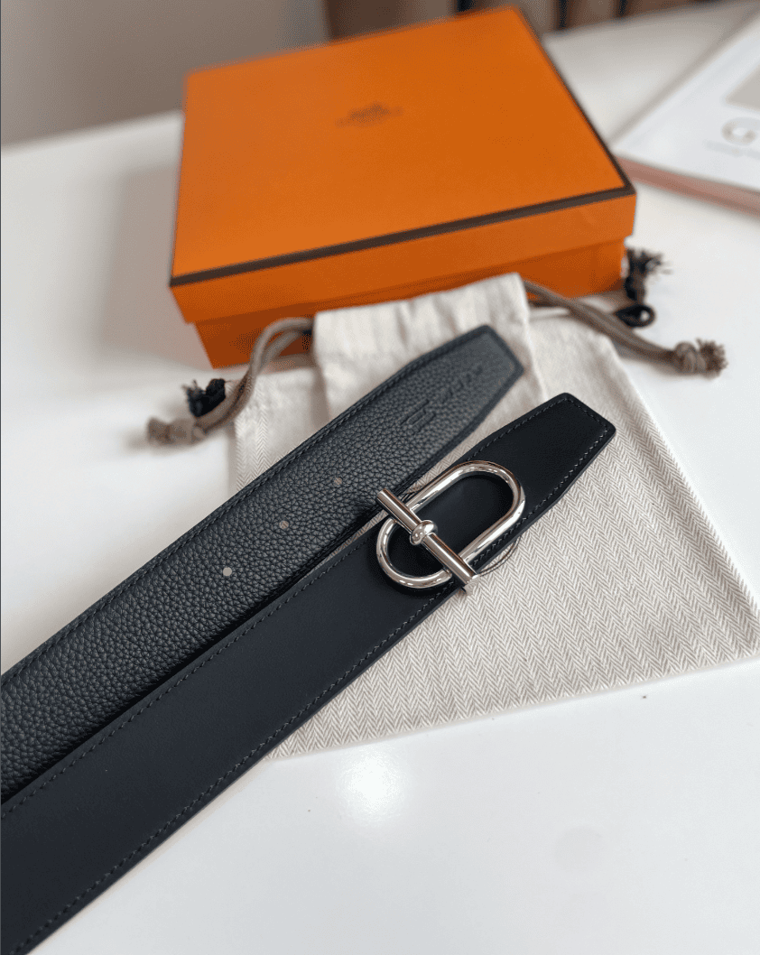 HERMES REVERSIBLE LEATHER BELT BLACK 38MM - Image 5