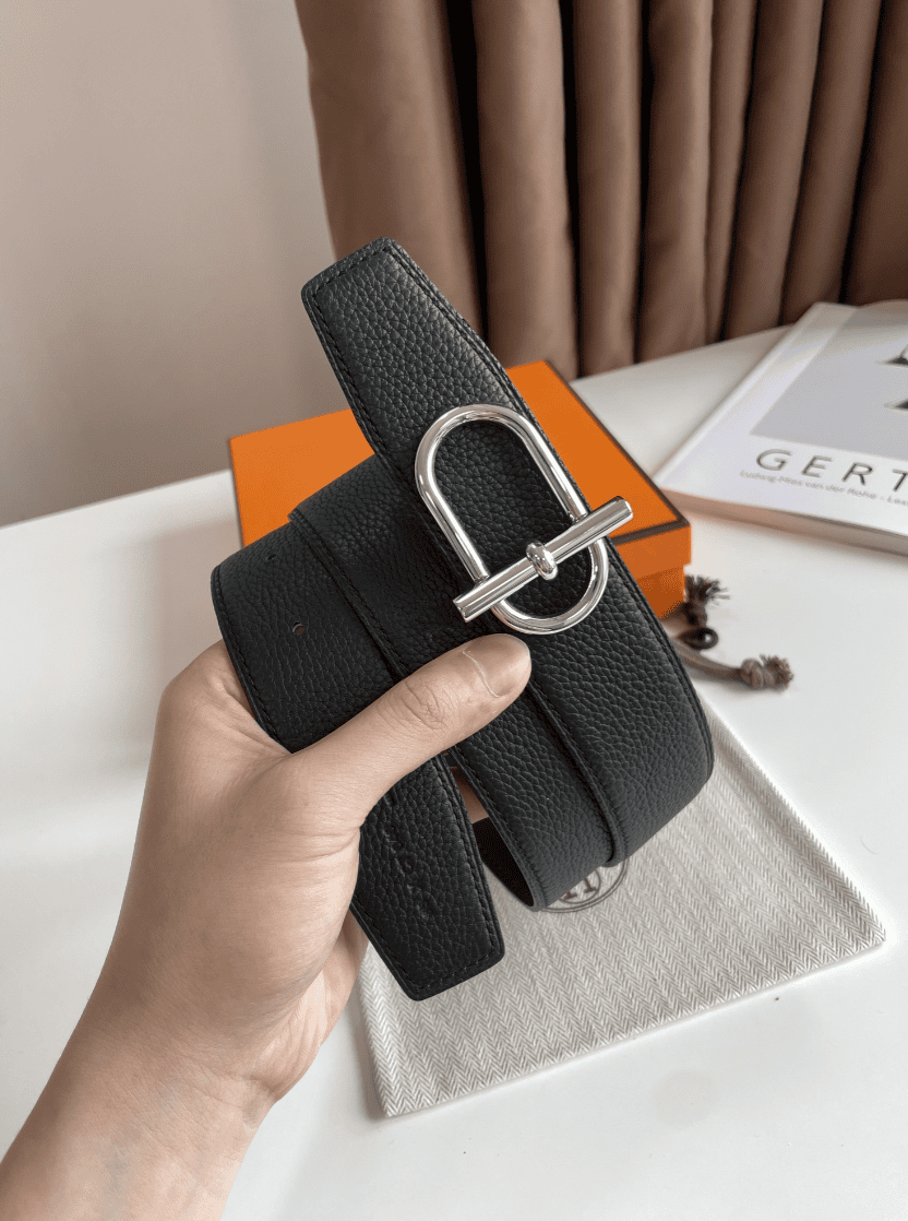 HERMES REVERSIBLE LEATHER BELT BLACK 38MM - Image 4