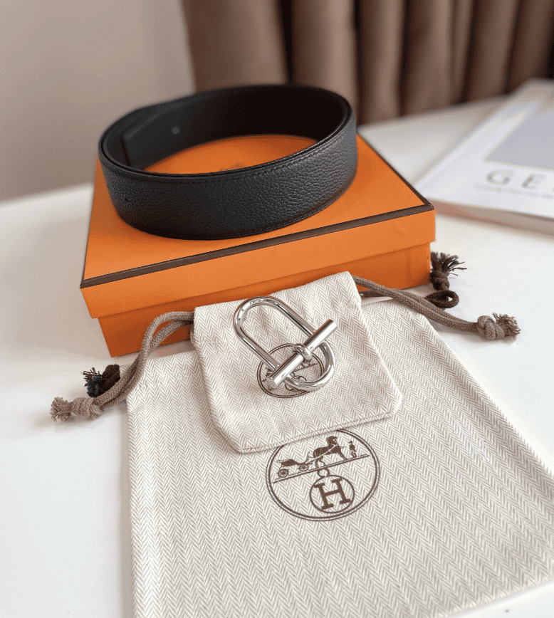 HERMES REVERSIBLE LEATHER BELT BLACK 38MM - Image 2