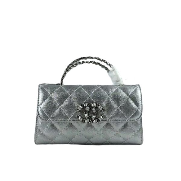 CHANEL 23P CLUTCH WITH CHAIN BAG WITH TOP HANDLE SILVER 19CM