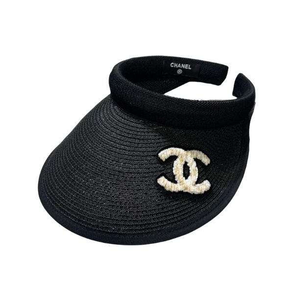 CHANEL STRAW CC VISOR HAT BLACK