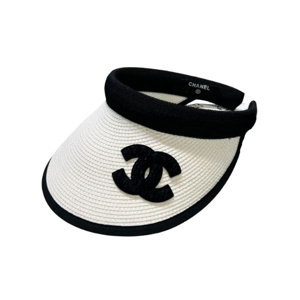 CHANEL STRAW CC VISOR HAT WHITE
