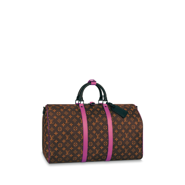LOUIS VUITTON KEEPALL BANDOULIÈRE 50 BROWN AND PINK MACASSAR CANVAS M45866