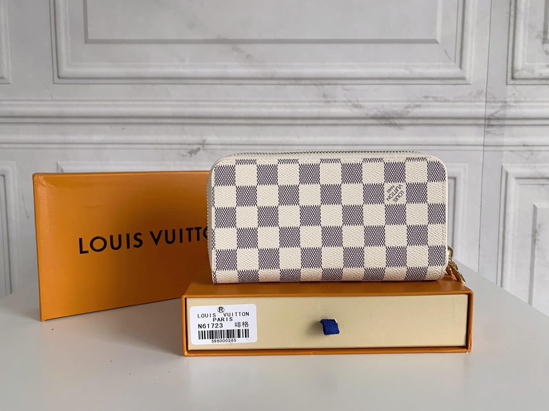 LOUIS VUITTON LONG DOUBLE ZIPPER WALLET DAMIER AZUR 19CM - Image 2