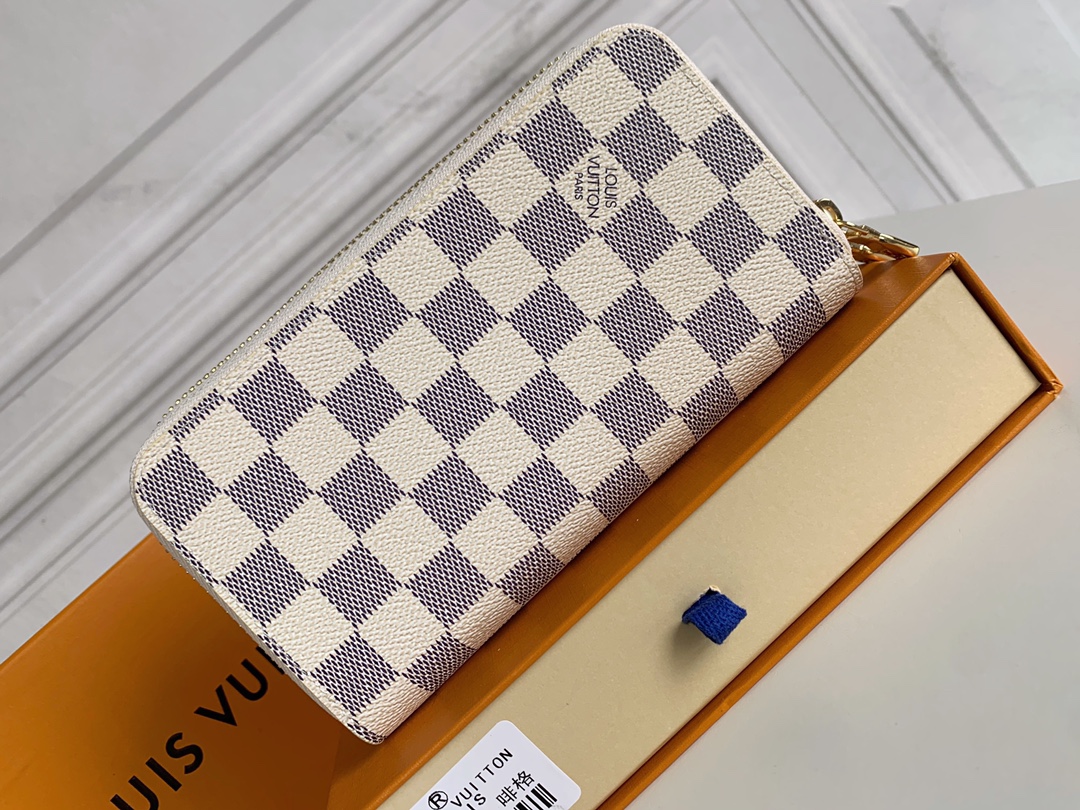 LOUIS VUITTON LONG DOUBLE ZIPPER WALLET DAMIER AZUR 19CM - Image 3