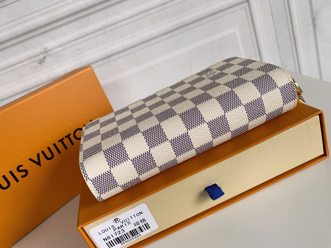 LOUIS VUITTON LONG DOUBLE ZIPPER WALLET DAMIER AZUR 19CM - Image 4