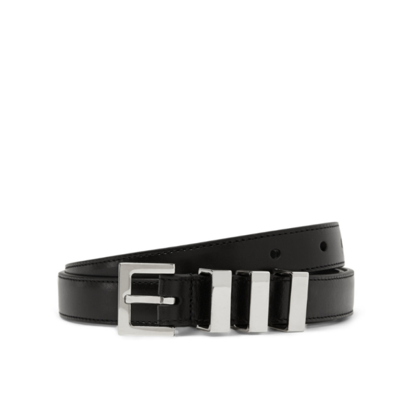 SAINT LAURENT BLACK 3 PASSANTS BLACK AND SILVER BELT 3146292551