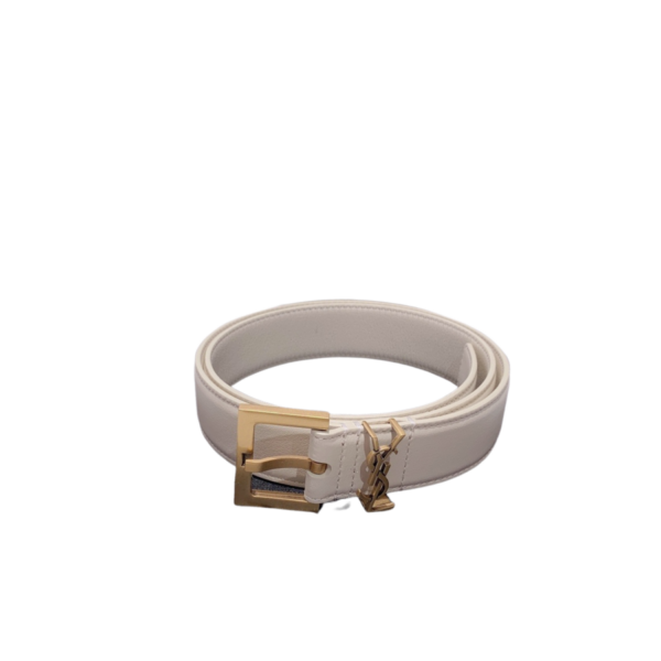 SAINT LAURENT ADJUSTABLE SQUARE BUCKLE BELT WHITE AND GOLD 634437C0X0W6309