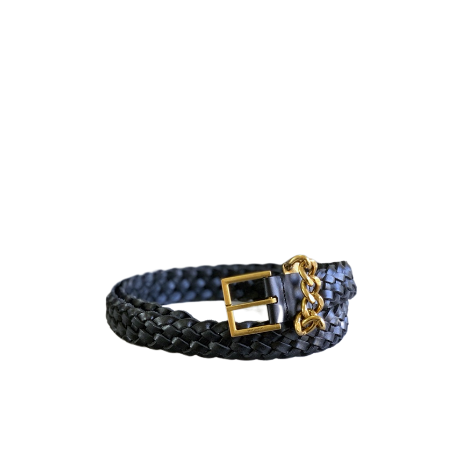 SAINT LAURENT GENUINE LEATHER UNIVERSAL BLACK AND GOLD BELT