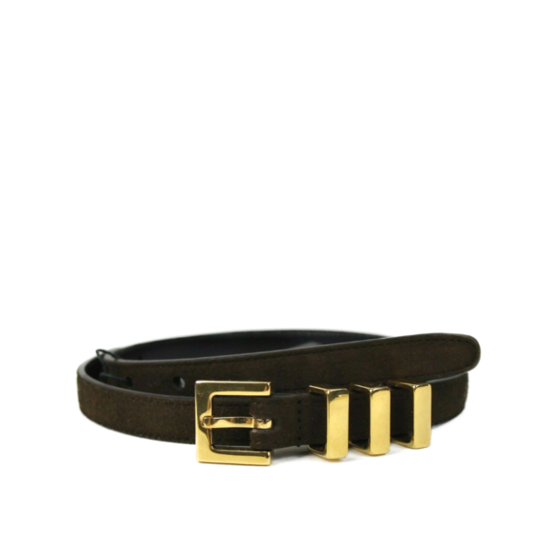 SAINT LAURENT UNISEX BROWN AND GOLD SUEDE LEATHER CLASSIC 3 PASSANTS BELT 314629 2551