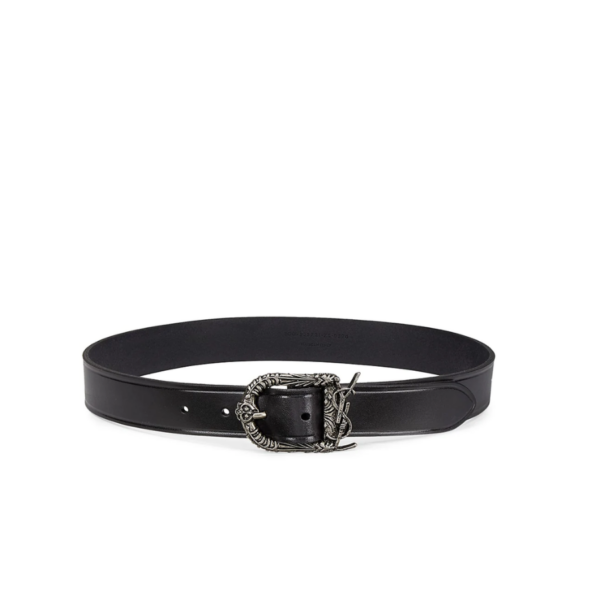 SAINT LAURENT MONOGRAM CELTIC LEATHER BLACK AND SILVER BELT 0400017970125
