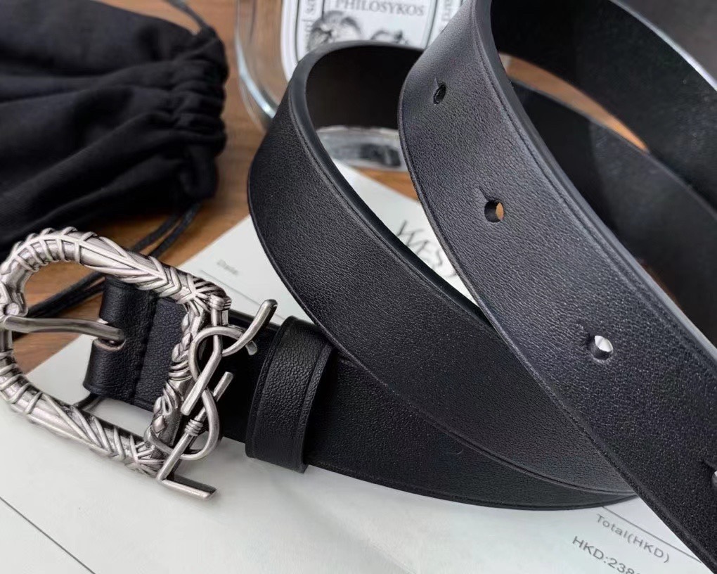 SAINT LAURENT MONOGRAM CELTIC LEATHER BLACK AND SILVER BELT 0400017970125 - Image 3